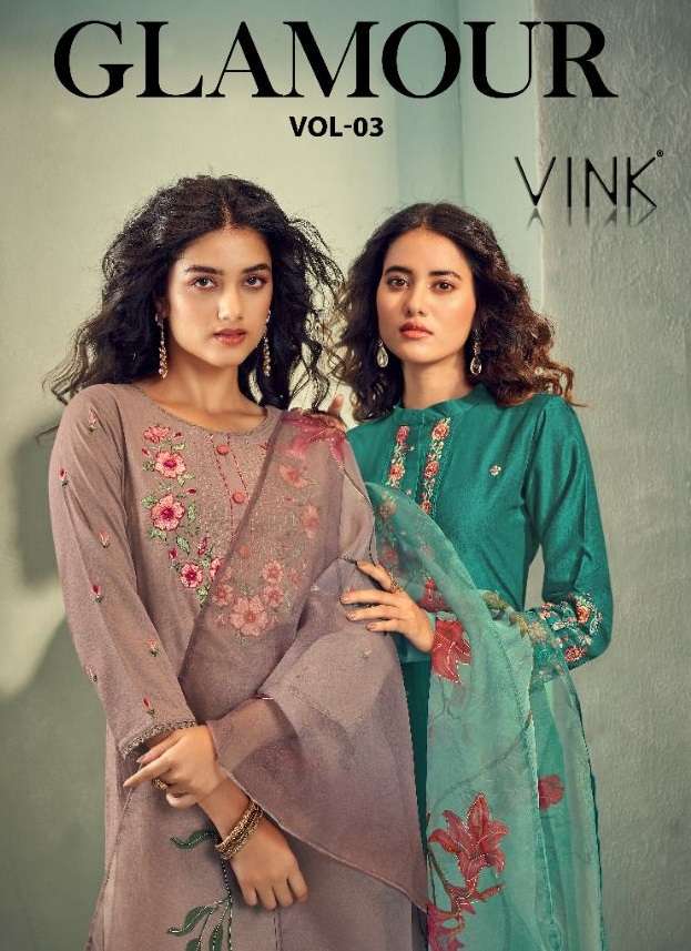 Vink-glamour-fabric-silk-embroidery-work-kurti-silk-handwork-pant-organza Foil- Digital-print-dupatta-Poster